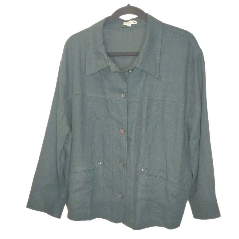 Democracy Laegenlook Linen Lady Jacket Woman Plus 1X Teal Green Vtg 80/90s USA